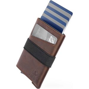 GOTHICANA BY EMPSlide Xs Marron - Porte Carte Bancaire Anti Piratage + Boite Cadeau - Portefeuille Minimaliste Avec Protection Rfid - Espace Pour 9 Cartes - Petit Portefeuille Homme (Marron) - Neuf