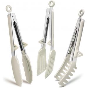 ERYI-Pince Cuisine Inox, 23Cm Lot De 3 Pince Barbecue Avec Embouts En Silicone, Pince Plancha Pour Griller, Barbecue, Buffet, Blanc - Neuf