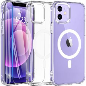 Maa-Coque Pour Iphone 12/Iphone 12 Pro Avec Verre Trempé, Magnétique Coque Compatible Avec Magsafe, Antichoc Protection Etui Arrière Housse Pour Iphone 12/Iphone 12 Pro (Transparente) - Neuf