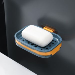 2 Pack de Vert et de Jaune Auto-Adhésif de Savon à Vaisselle, Double Couche Auto-Drainant porte-Savon pour salle de Bain Douche, bleu Ciel, Bleu - Neuf