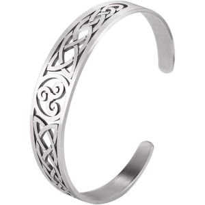 Bracelet Manchette En Acier Inoxydable Avec Symbole Triskel Nordique Et Symbole Triskel Irlandais-Cadeau Pour Homme,Femme,Adolescent,Taille Unique,Acier Inoxydable,Pas De Gemme - Neuf