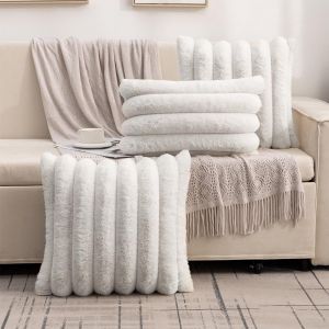 CAUC-Lot de 2 Housses de Coussin D&eacute;coratives en Velours Pelucheux,Fausse Fourrure Housse de Coussin d&eacute;corative, Housses de Coussin D&eacute;coratives pour Canap&eacute;, Salon, Canap&eacute;, Blanc Cr&egrave;me 45 x 45 cm - Neuf