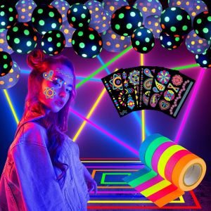 61 Pi&egrave;ces Ballon Lumineux Scotch Fluorescent Scotch Phosphorescent Deco Fluo Ballon Fluorescent Tatouage Fluorescent Pour Les Soir&eacute;es Lumi&egrave;re Noire F&ecirc;te Au N&eacute;on F&ecirc;te D'anniversaire F&ecirc;te Musicale - Neuf