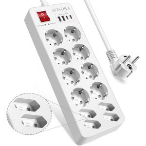 Multiprise Electrique 12 Prises Avec Usb C,Rallonge Multiprises &Eacute;lectriques Parafoudre Et Surtension Avec Interrupteur 12 Prise Et 2 Usb-C 2Usb-A Adaptateur Murale Prise Multiple Cable 1,5M,Blanc - Neuf