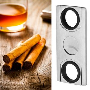 1 coupe-cigare de poche en acier inoxydable, double lame, couteau et ciseaux - Neuf