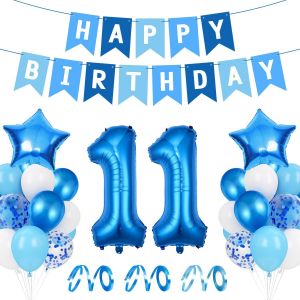 Ballon 11er Anniversaire Bleu,Ballon 11 Déco Anniversaire,Ballon Feuille Happy Birthday,Ballon Géant Feuille Numéro 11,Ballon 11 Déco Anniversaire,Déco Anniversaire Garçon 11 an - Neuf