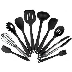 Ustensiles De Cuisine En Silicone 10pcs Résistant À La Chaleur Ensemble De Cuisine Pinces Fouet Brosse Spatule Cuillère À Fentes - Neuf