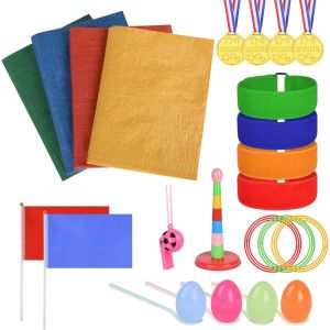 Mdy-Flintronic 4-In-1 Ensemble De Sports Day Jeux, Course À 3 Pattes, Jeu De Lancer D'anneau, Course En Sac, Course Aux Oeufs-Avec Médaille Et Sifflets, Jeux Anniversaire Jeux Exterieur Enfant Kit - Neuf