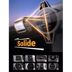 Support T&eacute;l&eacute;phone Voiture Gravit&eacute; Grille A&eacute;ration Porte Portable Automobile Ventilation Accroche Smartphone Auto Compatible Avec Iphone 16 Plus Pro Max 15 14 13 Galaxy S24 Ultra S23 (Gris) - Neuf