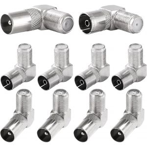 10 Pi&egrave;ces Adaptateur de F Femelle &agrave; M&acirc;le/Femelle Coaxiale RF &agrave; 90 Degr&eacute;s,9.5 TV vers Connecteur &agrave; Vis de Type F Convertisseur,Adaptateur Angle Droit Antenne TV vers F,Plaqu&eacute; Nickel - Neuf