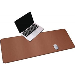 KALANKA-Sous main bureau cuir,140x50cm Extra Large Tapis de Bureau, Tapis de Souris antidérapant étendu, Tapis de Bureau en Cuir PU (marron clair) - Neuf