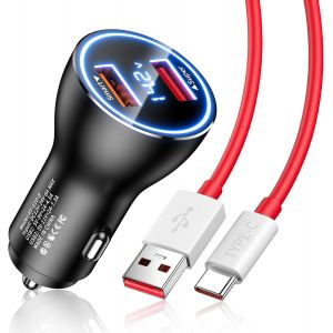 Chargeur de Voiture et c&acirc;ble USB C pour One Plus Nord 2T 5G, 6A 80W Charge Rapide Adaptateur de Chargeur de Voiture et Super Vooc C&acirc;ble Type C 1M pour One Plus 12 11 10 Pro 5G 10T - Neuf