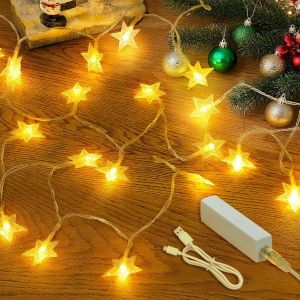Jgd-Guirlande &Eacute;toiles, 10 M 100 Led Guirlande Lumineuse Chambre Rechargeable Avec Minuteur Et 8 Modes, Guirlande Led Pour D&eacute;co Noel Int&eacute;rieur Et Ext&eacute;rieur, Blanc Chaud - Neuf