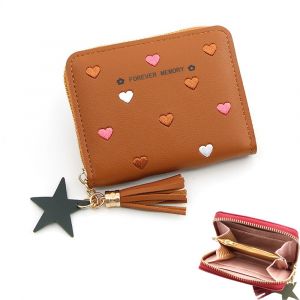 L'amour porte-monnaie pour les Femmes Brunes, des Petites Dames en Cuir le Pliage porte-Monnaie avec de l'argent ID Titulaire de Carte de Crédit, fermeture à Glissière porte-Monnaie - Neuf
