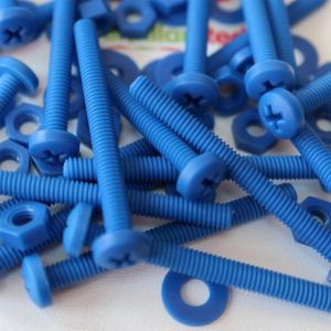 20x t&ecirc;te panoramique bleue,(PP),M4 x 40mm,boulons,&eacute;crous et rondelles en plastique - Screws-Good - Neuf