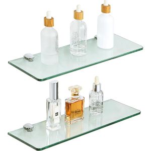 CAUC-&Eacute;tag&egrave;re Murale en Verre Tablette Salle de Bain, &Eacute;tag&egrave;re de Douche en Verre Transparent Tremp&eacute; de 7mm &Eacute;paisseur et Chrom&eacute; Poli Supports, 2 Pcs Longueur 38cm, EGBL1012R-C-2P - Neuf