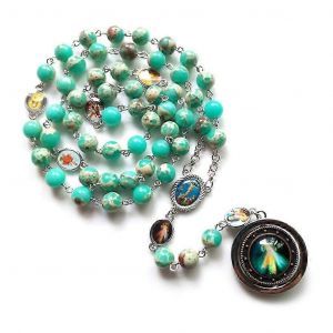 Vintage Rosaire Perles De Pri&egrave;re Catholique Collier Christ J&eacute;sus Verre Rond Pendentif Collier Perl&eacute; Bijoux Religieux Cadeau - Neuf