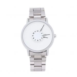 Hommes M&acirc;le Quartz Montre-Bracelet Analogique Rond En Acier Inoxydable Bande Montre Visage Blanc - Neuf