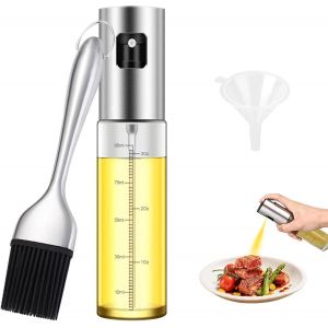 KALANKA-Pulv&eacute;risateur d'huile en verre transparent de 100 ml avec brosse en acier inoxydable et petit entonnoir pour cuisine, barbecue, friteuse &agrave; air chaud, salade - Neuf