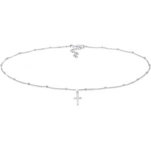 Asas-Collier Ras Du Cou Avec Boules Et Pendentif En Forme De Croix -Pour Femme-En Argent Sterling 925 - Neuf