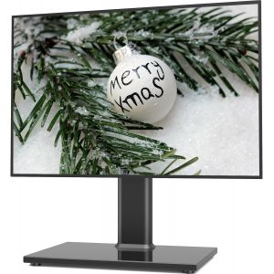 Support TV universel HT06B-001 avec support mural pour 27 à 60 pouces réglable en hauteur, base en verre trempé robuste, peut contenir des écrans jusqu'à 40 kg - Neuf
