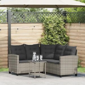 Canapé De Jardin Avec Table Et Coussins En Forme De L Gris - Neuf