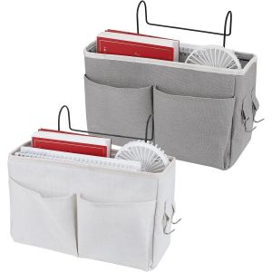 (Gris, Blanc) Ensemble De 2 Sacs De Lit, Sac De Rangement Pour Cadre De Lit En Toile Imperméable, Panier Suspendu De Chevet, Sac De Lit Pour La Maison, Le Bureau Et L'école. - Neuf