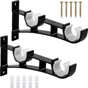 Lot de 4 supports de tringle à rideau en alliage d'aluminium, support double pour tringle à rideau (noir) - Neuf