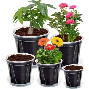 TEPPE-Pots Transparents avec Trou de Drainage,16/15/14/12/10 cm Pots Transparents Renforcés avec Soucoupe, Variety Pack Pot de Plante en Plastique Transparent pour Plante de Semis,Fleur - Neuf
