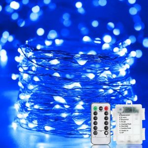 Guirlande Lumineuse Batterie, 10m 100 Leds Lumières De Noël À Piles, Intérieur Et Extérieur 8 Modes D'éclairage Étanche Décoration, Lumière Pour Noël, Halloween, Mariage, Soirée, Maison, Jardin, Bleu - Neuf