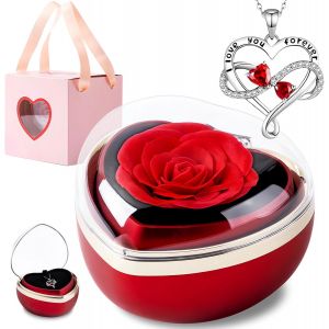 Coffret Rose Eternelle avec Bijoux, Cadeau Fleur Rose Conserv&eacute;e &agrave; la Main, Cadeau Femme pour Elle la No&euml;l,La Saint-Valentin,F&ecirc;te des m&egrave;res, Anniversaire,Anniversaire de mariage - Neuf