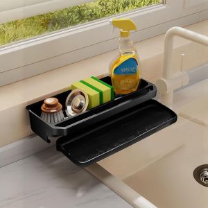 Kalanka-Organisateur D'&eacute;vier Pour La Cuisine, Porte-&Eacute;ponge &Eacute;gouttoir En Plastique Porte &Eacute;ponges Evier Organisation Rangement Pour &Eacute;ponge Avec Plateau De Vidange Amovible Avec Porte-Serviettes - Neuf