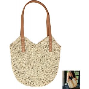TIANYI-Sac &agrave; main en paille pour femme, sac de plage boh&egrave;me, grand sac de plage, sac en paille pour femme, sac &agrave; bandouli&egrave;re, sac en paille tiss&eacute; &agrave; la main, sac en raphia tress&eacute; pour voyage, plage - Neuf