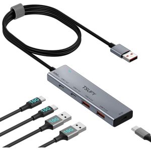 Hub Usb 3.2 Gen 2 Data Hub 10 Gbps Avec C&acirc;ble 120Cm Usb-A Vers 2 Ports C Et 2 Ports A, Aluminium Adaptateur Usb 3.2 Compatible Avec Macbook Air/Pro,Imac,Etc - Neuf