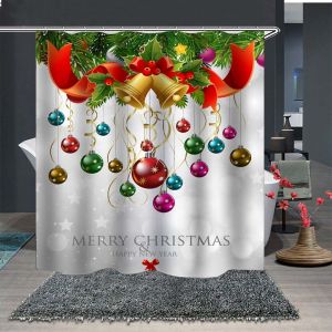 No&euml;l Rideau de Douche avec des Crochets de No&euml;l Suspendus D&eacute;coration - 180X180CM, Anti-Moisissure et Polyester Imperm&eacute;able D&eacute;coration de salle de Bain - Neuf