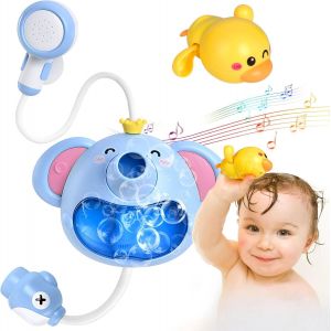 KAL-Jouet De Baignoire Pour Enfants Jouet De Bain B&eacute;b&eacute; &Agrave; Partir De 1 2 3 4 5 6 Ans Douche D'&Eacute;l&eacute;phant Avec Machine &Agrave; Bulles Pommeau De Douche Musical Jouet D'Eau De Canard Enfants Cadeau Fille - Neuf