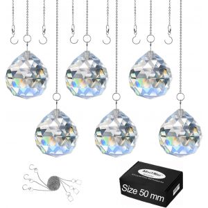 Mevronisshop-Clear Crystal Ball Prism Sun Shine Catcher Rainbow Pendants Maker, Prismes De Cristaux Suspendus Pour Les Fen&ecirc;tres, Pour Le Feng Shui, Pour Les Cadeaux. (6, 50mm) - Neuf