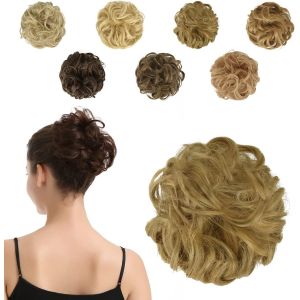 Ershi-Postiche Chignon Cheveux Naturel Chignon Effet Decoiffe Méchés Bouclé Chouchous Extensions De Cheveux Scrunchies Ondulés Don[2 - Neuf