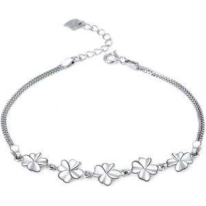 Eryi-Bracelet Trèfle À Quatre Feuilles Argent Clous D'oreilles Femme (Bracelet) - Neuf