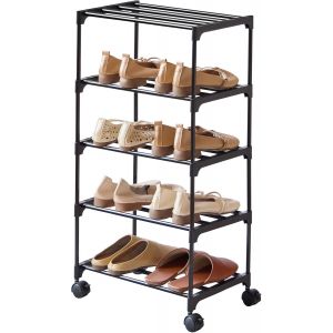Kgabery-Étagère À Chaussures Étroite À 5 Niveaux Et Roulettes,Amovible,En Métal,Peu Encombrante,Revêtement Anti-Rouille Pour Entrée,Cuisine,Salon Et Bureau - Neuf