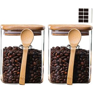 Bocaux De Conservation En Verre Avec Couvercle,Bien Fermés,Avec Cuillère Et Couvercle,Idéal Pour Le Stockage De Produits Secs,Épices,Thé,Café,Noix,Graines,Etc,840ml×2 - Neuf