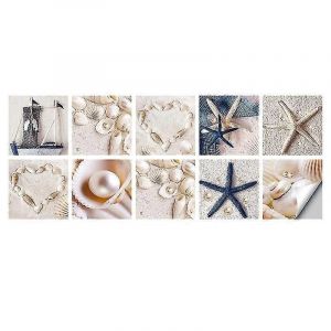 10pcs Coquillage Étoile De Mer Tuile Autocollants Imperméable Autocollant Amovible Décoratif Bricolage Résistant à l'huile Autocollant Mural Décor D'intérieur Jikaix - Neuf