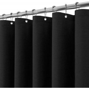 TIANYI-Rideau de Douche Lin avec Anneaux en Métal Imperméable Anti-Moisissures Polyester Tissu Rideau Salle de Bain Lourd pour Baignoire Cabine de Douche - 182x214CM (Noir) - Neuf