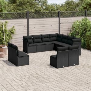Prolenta Premium - Salon De Jardin 11 Pcs Avec Coussins Noir R&eacute;sine Tress&eacute;e - Neuf