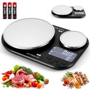 Balance De Cuisine Num&eacute;rique Avec Double Plate-Forme, 5 Kg/1 G Et 300 G/0,01 G, 3 Piles Aa (Incluses), Balance Num&eacute;rique Avec Pot De Pes&eacute;e En Acier Inoxydable Pour Cuisiner, Cuire Et Manger - Neuf