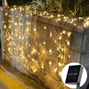 Guirlande Lumineuse Solaire De 32 M Avec 300 Led Et 8 Modes D'&eacute;clairage Pour La D&eacute;coration De Vos F&ecirc;tes En Ext&eacute;rieur - Blanc Chaud - Neuf