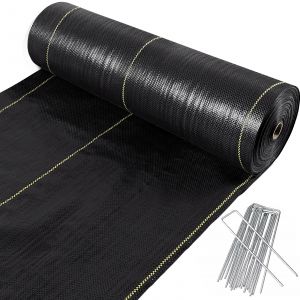 Shade&Beyond Toile De Paillage 3m X 25m - G&eacute;otextile Anti-Mauvaises Herbes En Polypropyl&egrave;ne, Perm&eacute;able &Agrave; L'Eau, R&eacute;sistant Aux D&eacute;chirures Et Aux Uv, Avec Clous De Fixation Inclus - Neuf