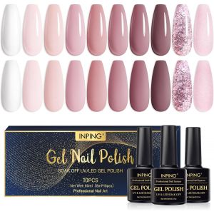 Vernis Semi Permanent,10 Couleurs Nude Rose Blanc Rose Pâle Brun Rosé Pailleté Vernis Gel Uv Semi Permanent,Série Rose Vernis À Ongles Pour Débutant Cadeaux Diy Nail Art, 8 Ml - Neuf
