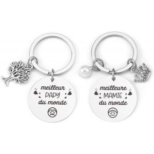 KAL-Cadeau F&ecirc;te Des Grands-Parents - Lot De 2 Porte-Cl&eacute;s Papy Mamie - Pour Grand-P&egrave;re Et Grand-M&egrave;re - Anniversaire Et No&euml;l - Neuf