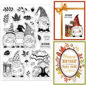 Tianyi-Tampons Transparents Automne Gnome Pour Diy Scrapbooking Feuilles D'automne Nain Silicone Timbre Transparent Sceaux Pour Cartes Fabrication Album Photo Journal Décoration De La Maison - Neuf